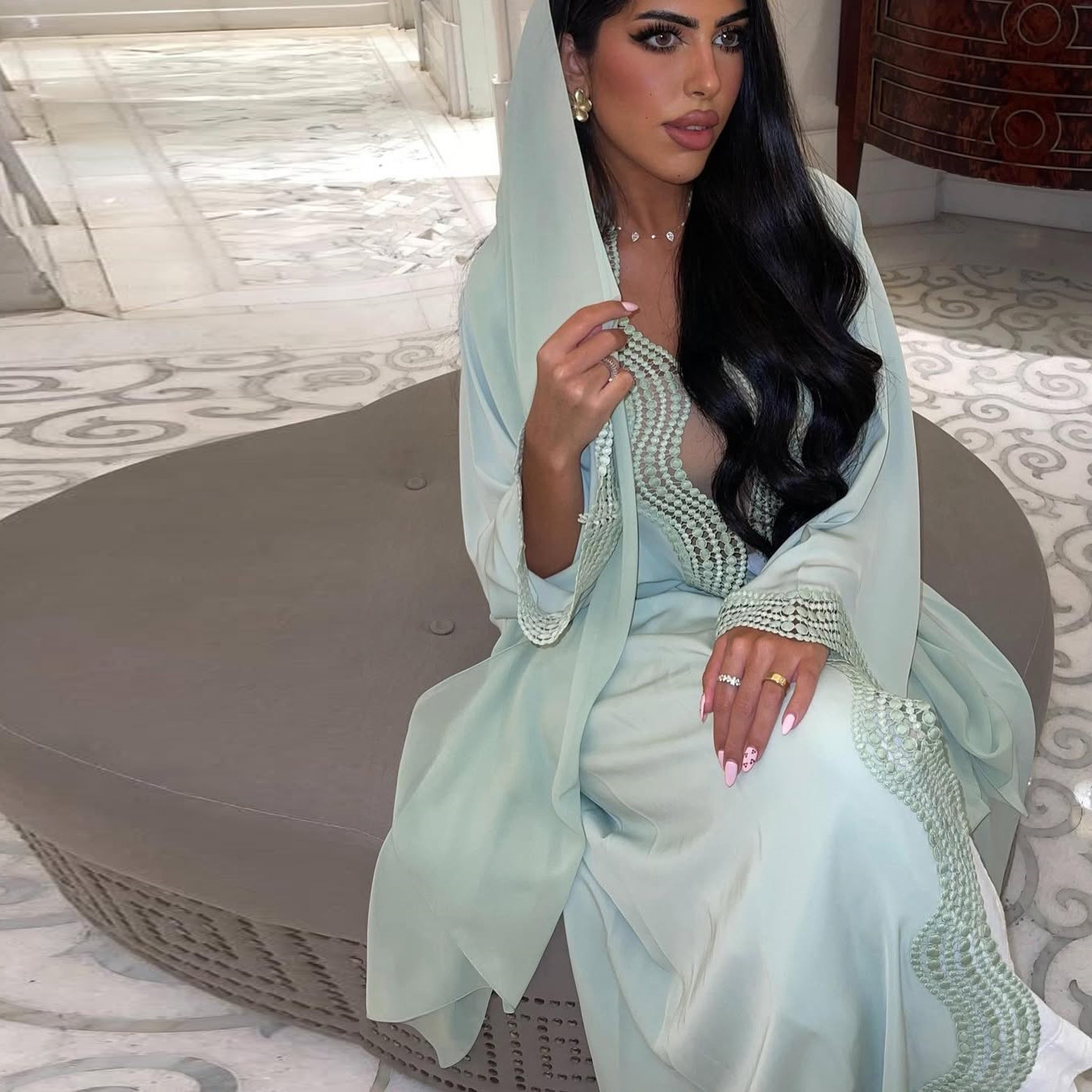 Green Embellished Abaya