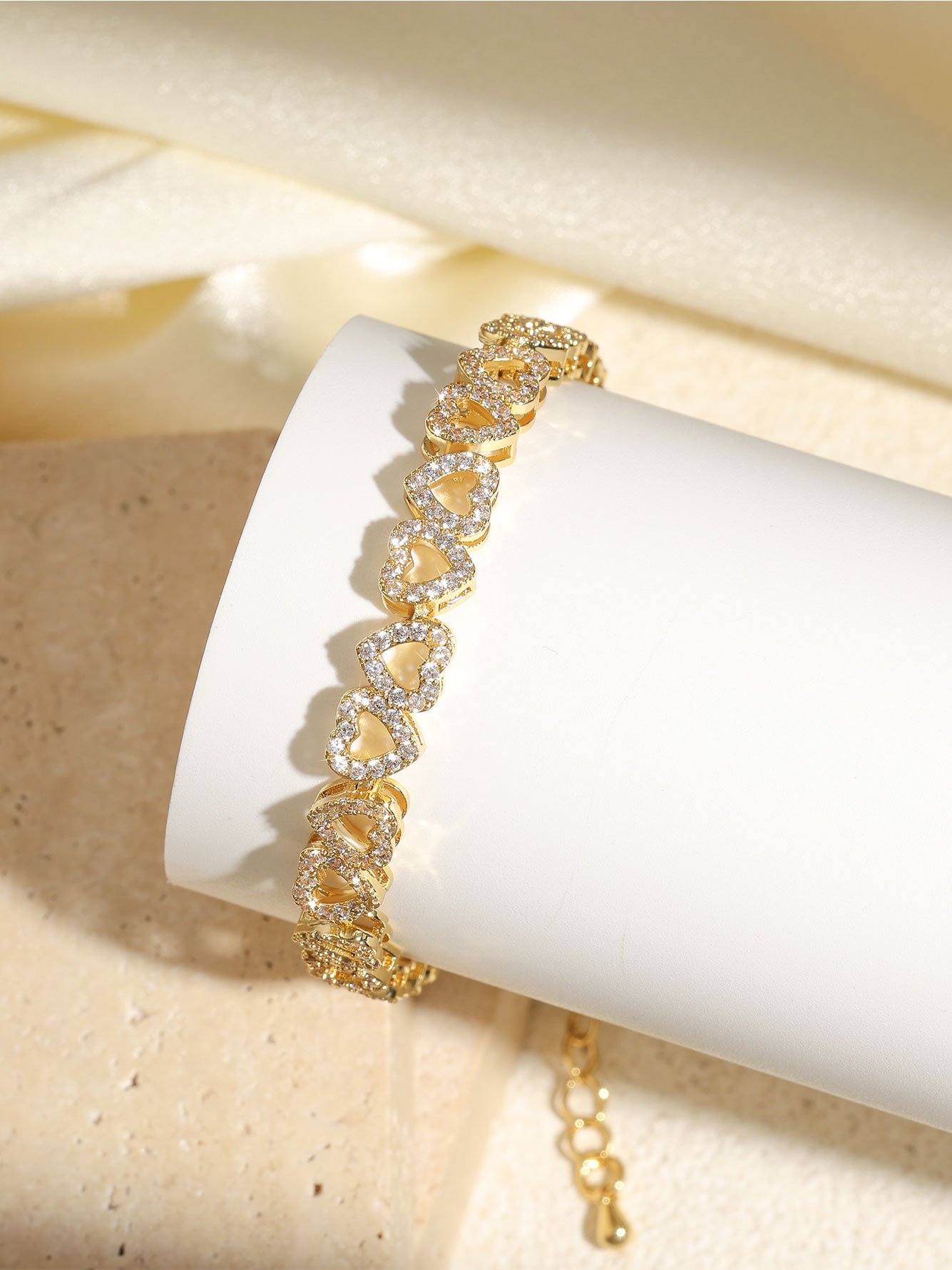 Gold Hollow Heart Diamond Bracelet
