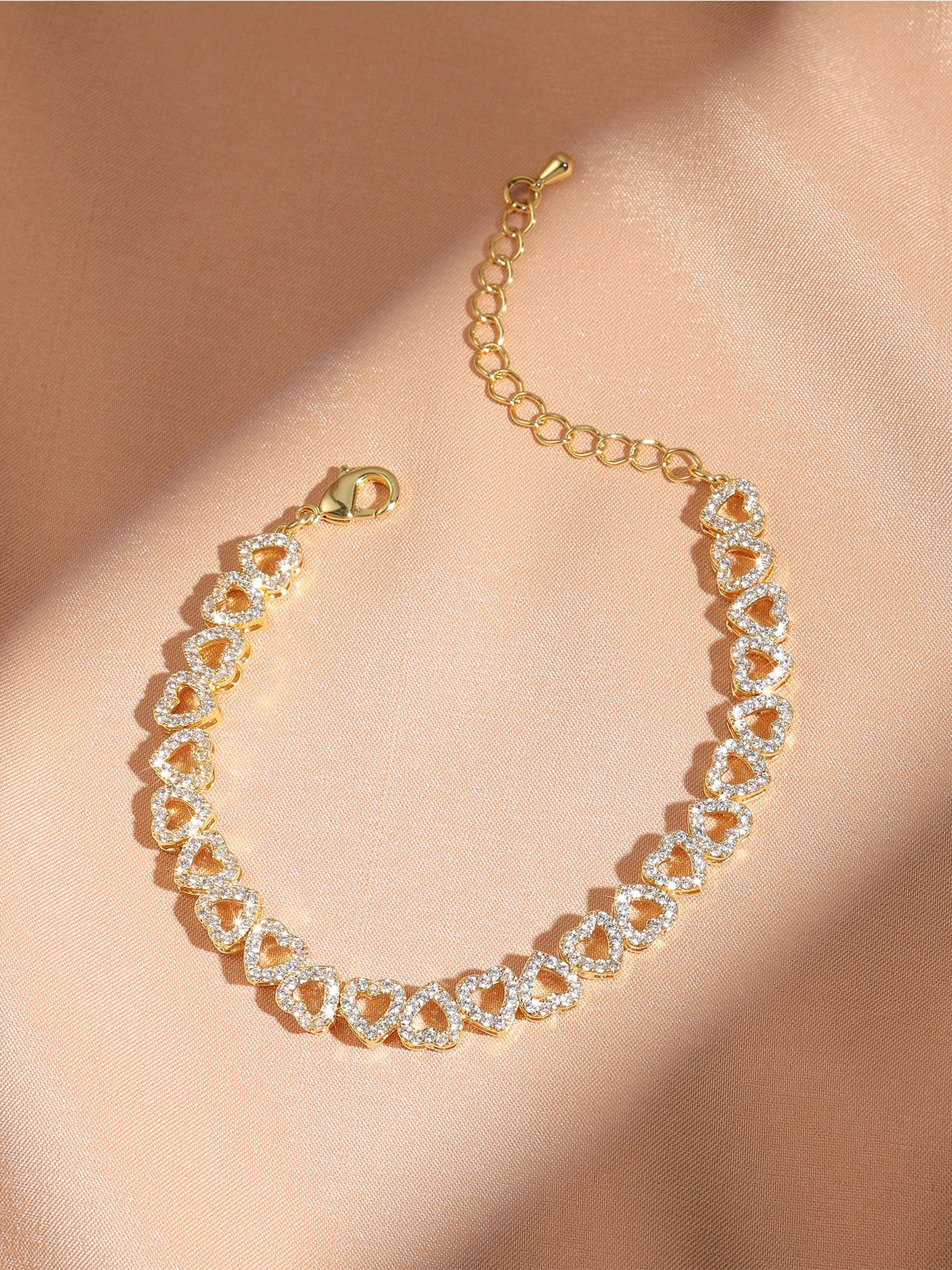 Gold Hollow Heart Diamond Bracelet