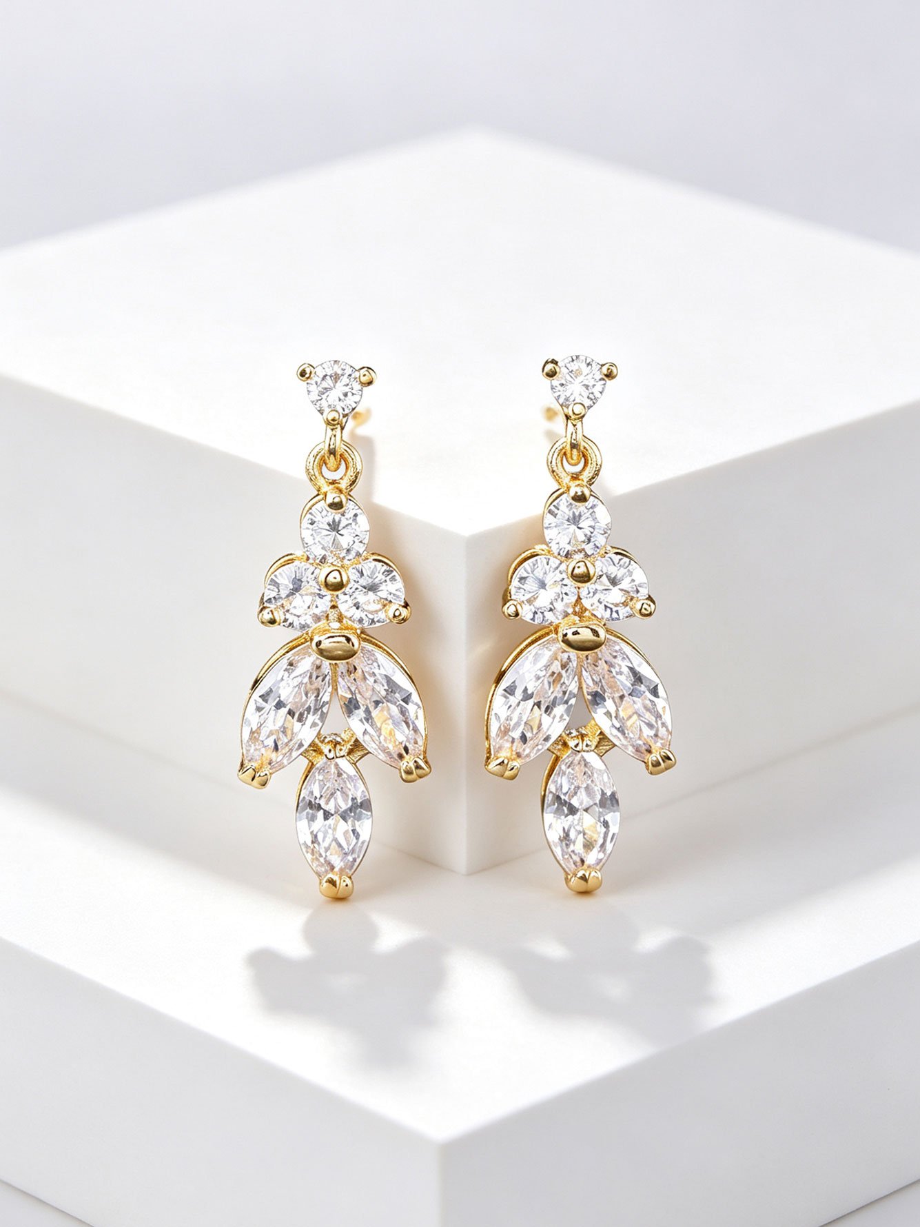 Gold Leaf Marquise Necklace and Teardrop Earrings Set