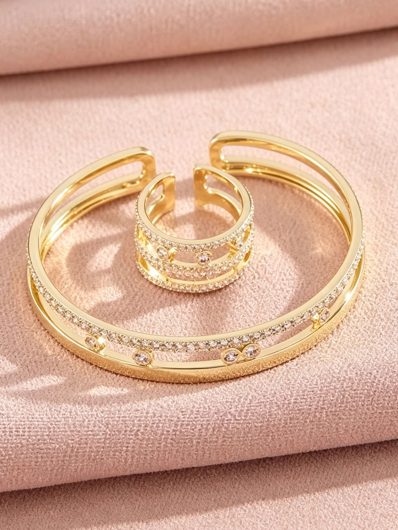 Set of 2 - Embellished Ring and Cuff Bracelet Jewelry Set