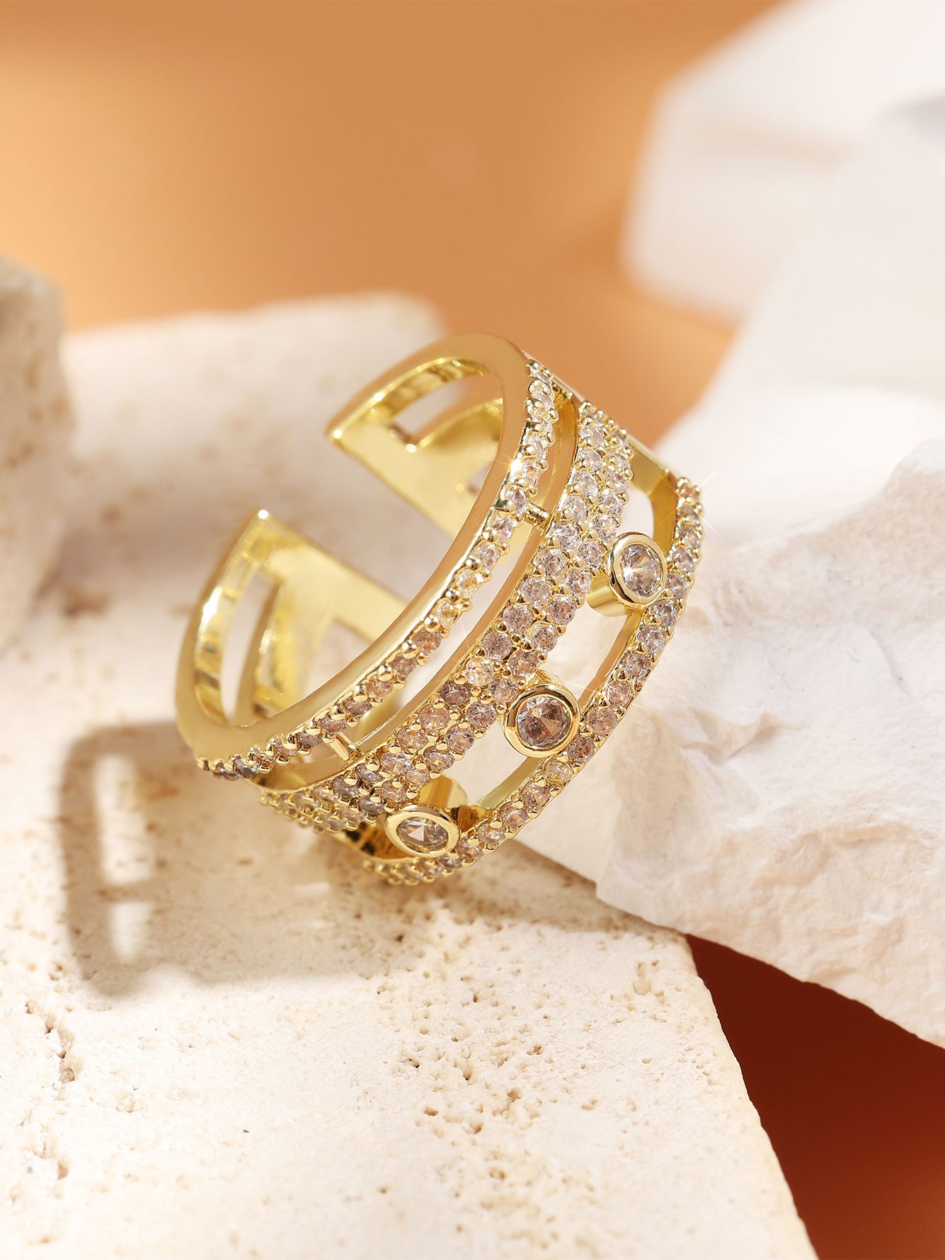 Set of 2 - Embellished Ring and Cuff Bracelet Jewelry Set
