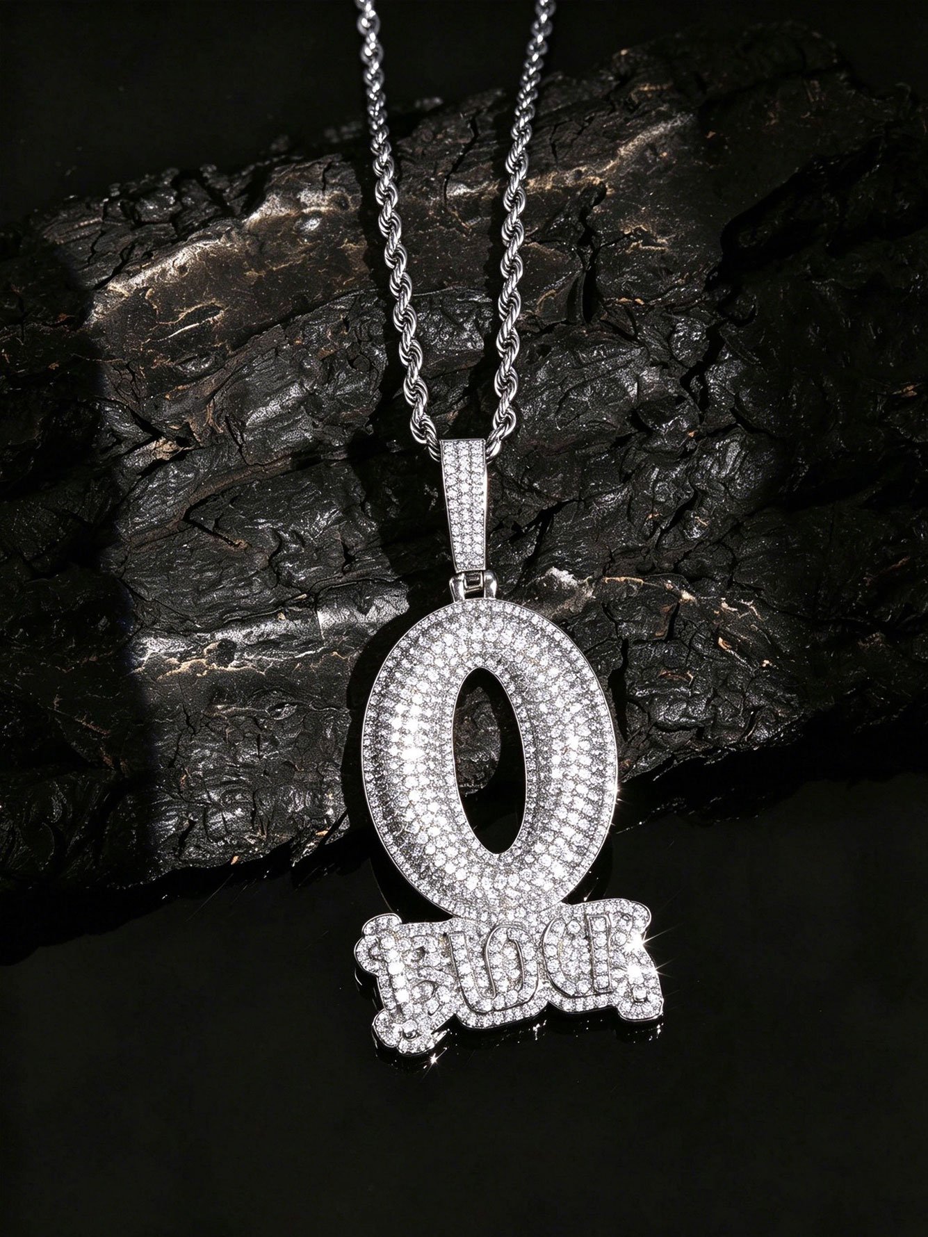 Silver Iced Out Block Letter Necklace
