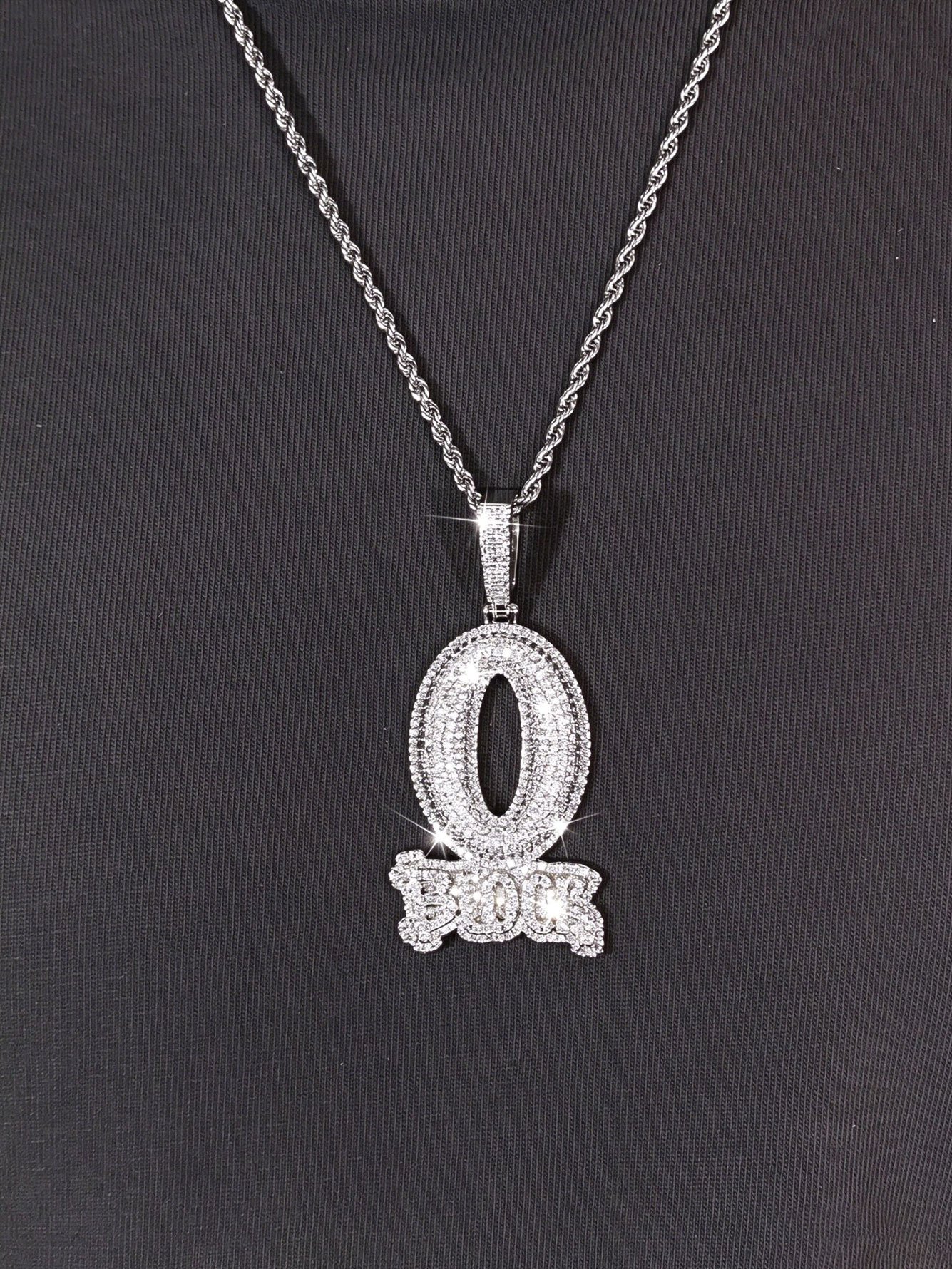 Silver Iced Out Block Letter Necklace