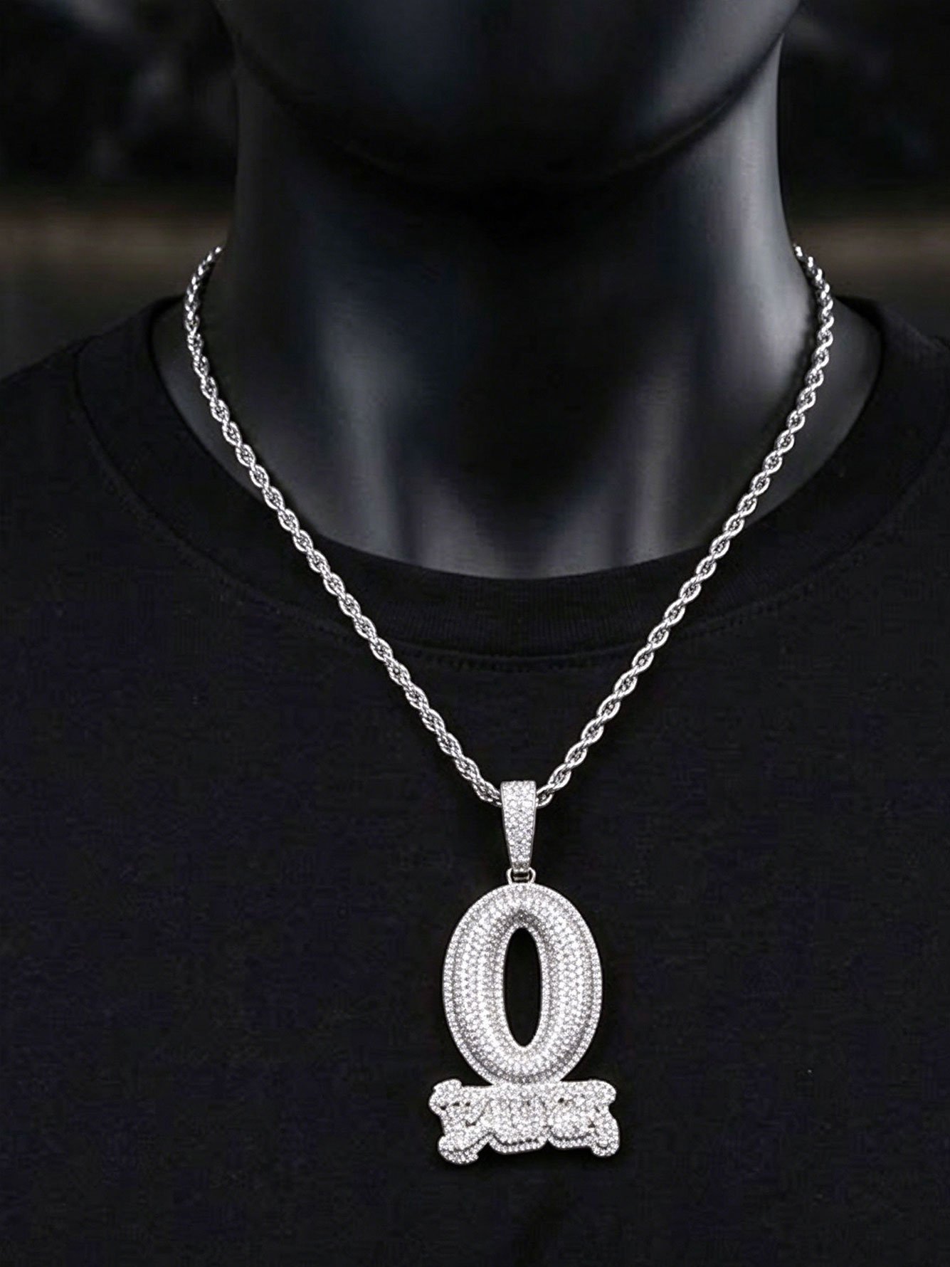 Silver Iced Out Block Letter Necklace
