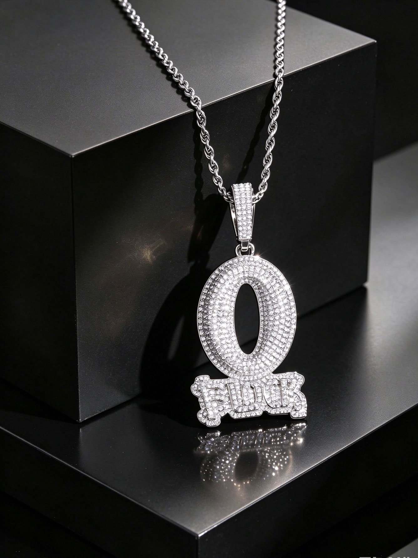 Silver Iced Out Block Letter Necklace