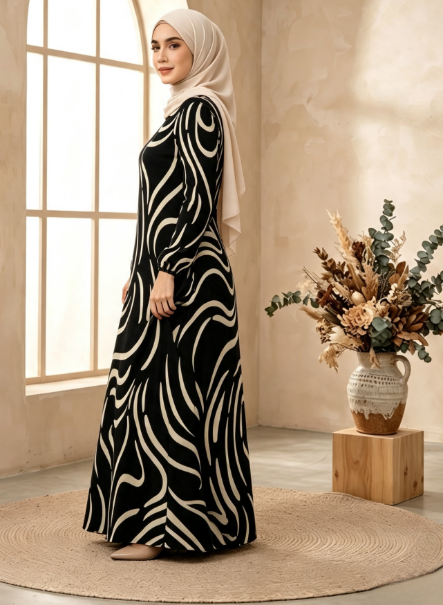 Black Printed Jalabiya