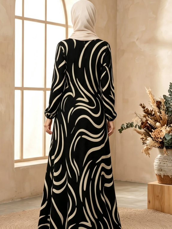 Black Printed Jalabiya