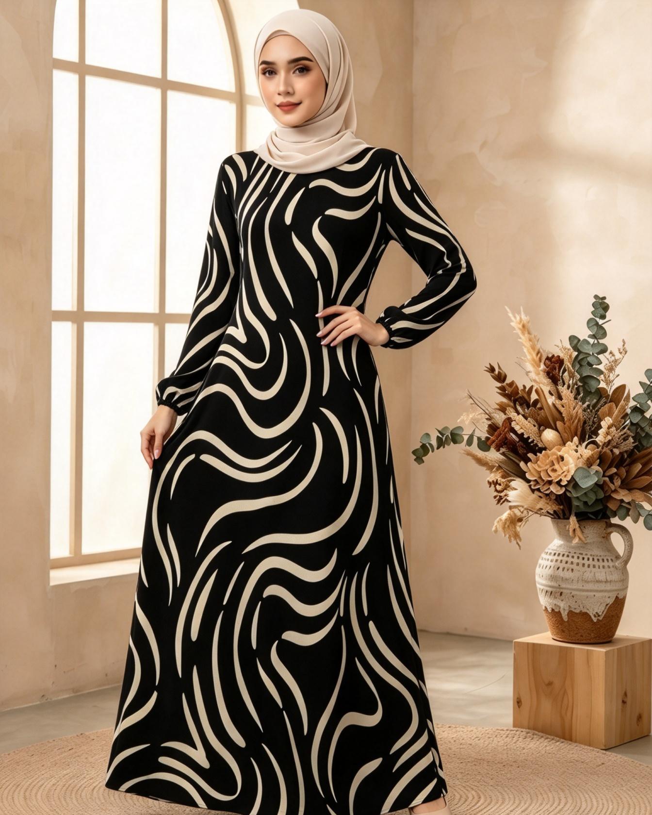 Black Printed Jalabiya