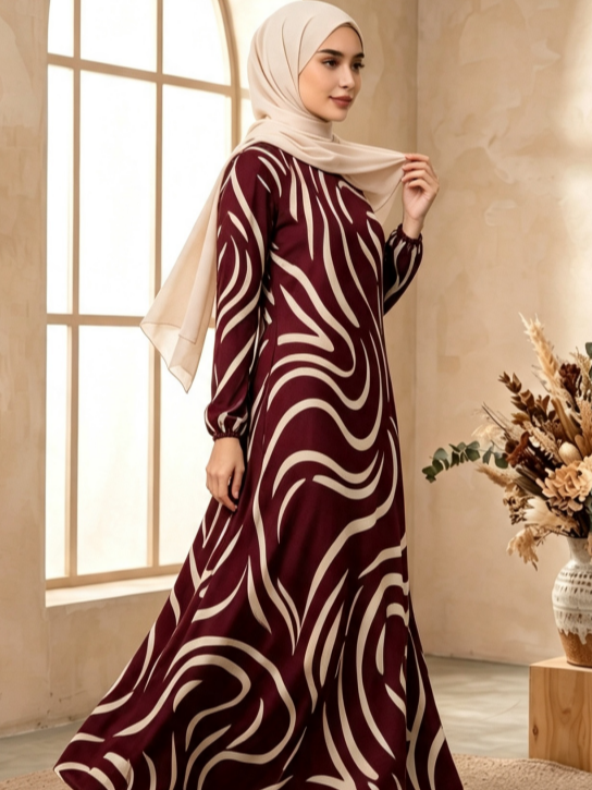 Burgundy Printed Jalabiya