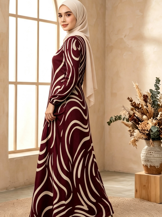 Burgundy Printed Jalabiya