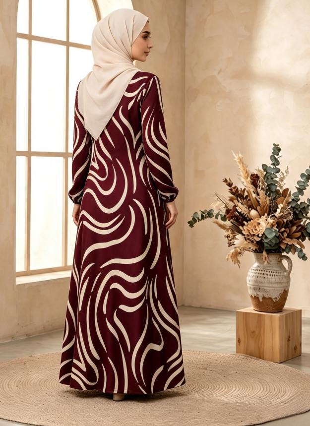 Burgundy Printed Jalabiya