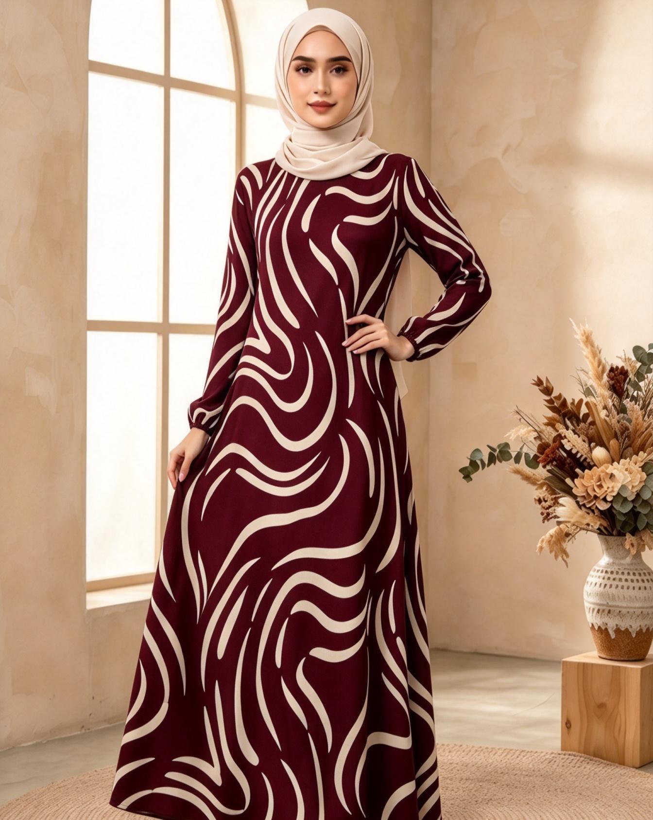 Burgundy Printed Jalabiya