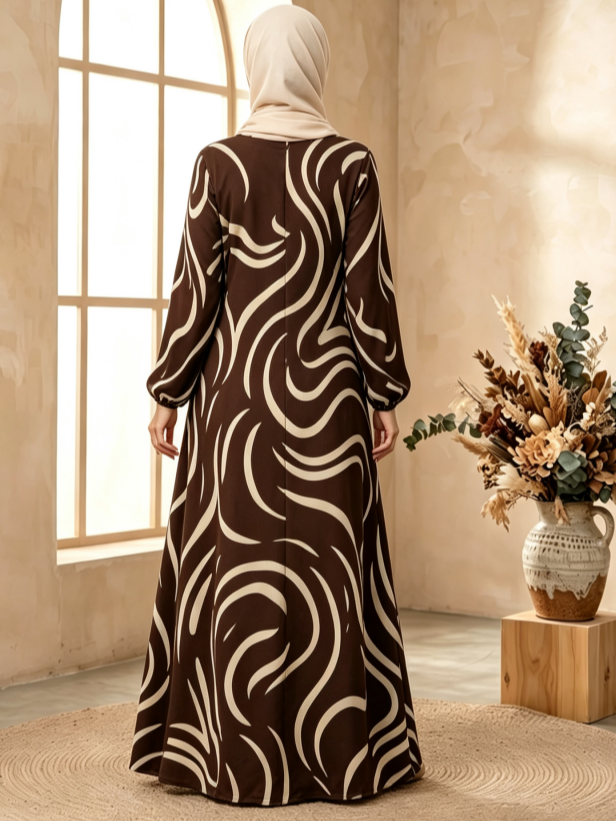 Brown Printed Jalabiya