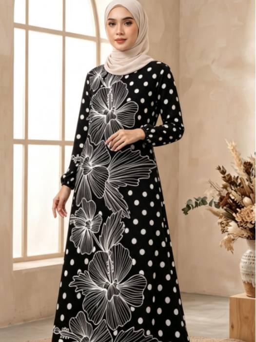 Black Printed Jalabiya