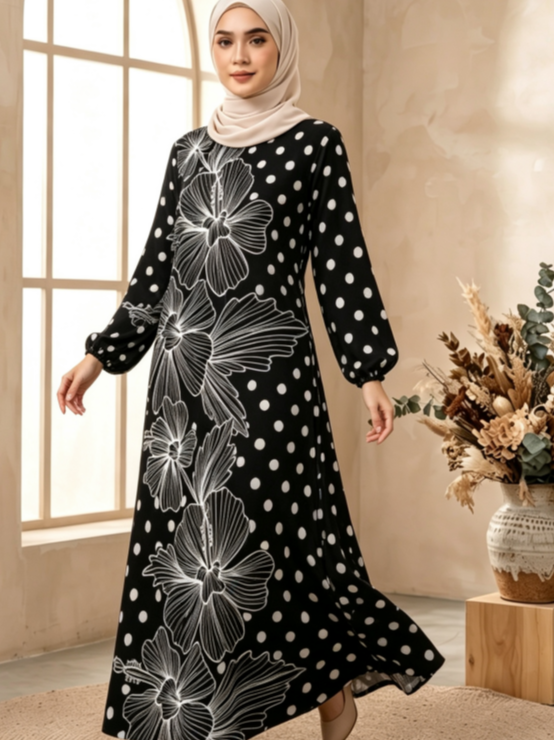 Black Printed Jalabiya