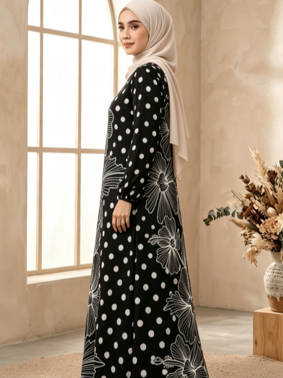 Black Printed Jalabiya