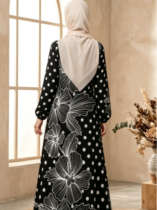 Black Printed Jalabiya