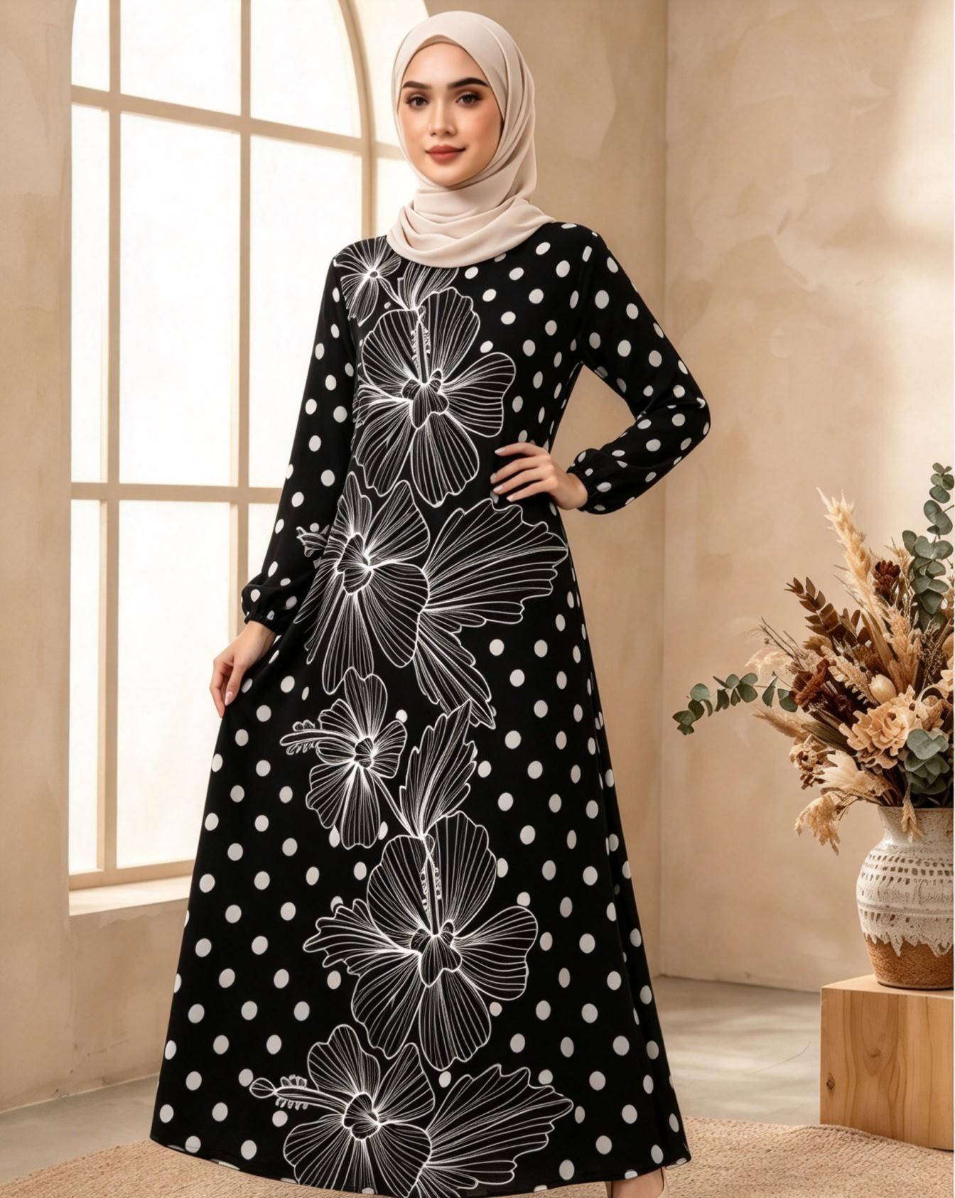 Black Printed Jalabiya