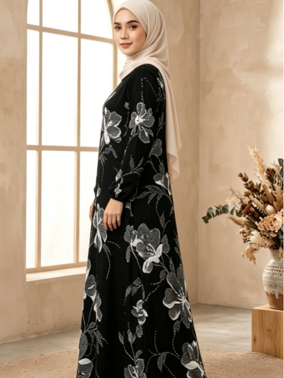 Black Printed Jalabiya