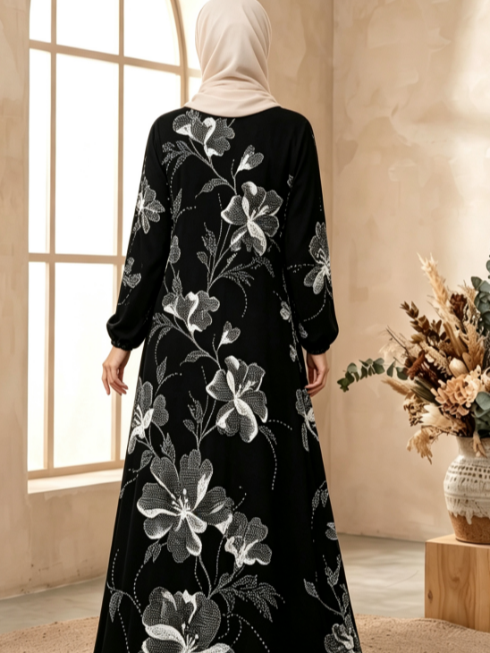 Black Printed Jalabiya