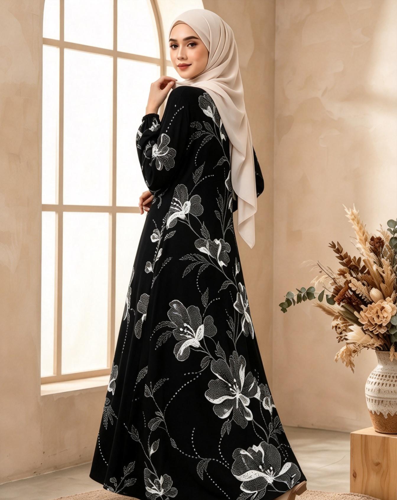 Black Printed Jalabiya