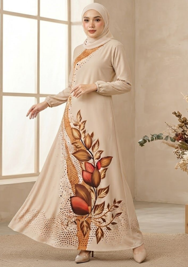 Beige Printed Jalabiya
