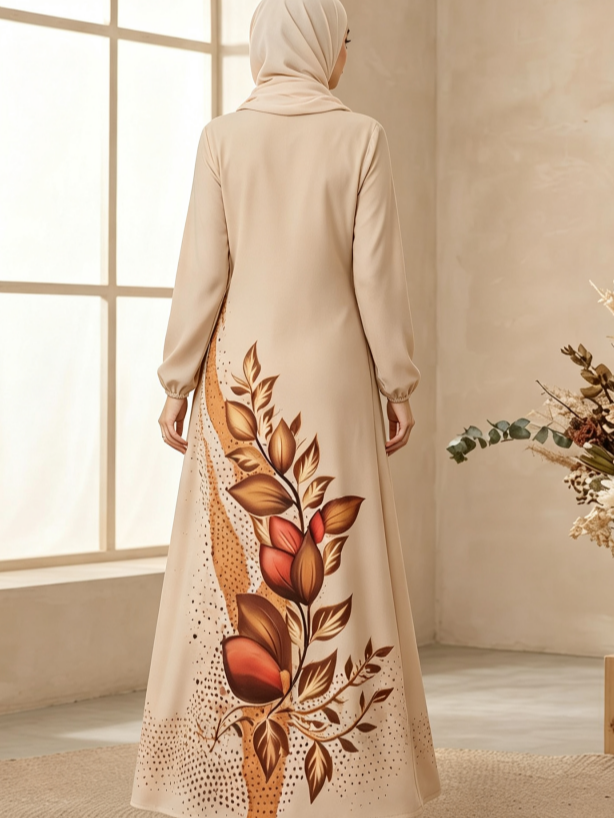 Beige Printed Jalabiya