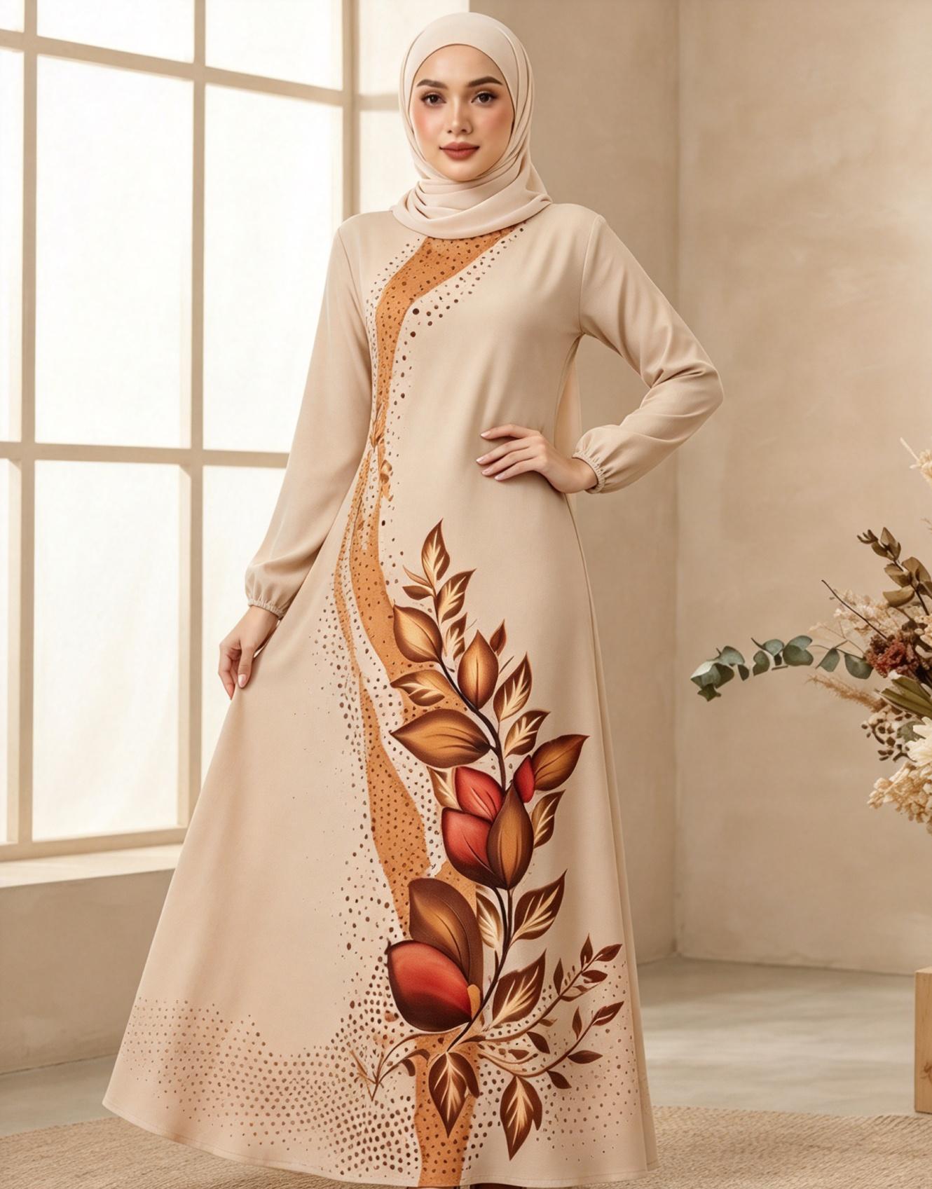 Beige Printed Jalabiya