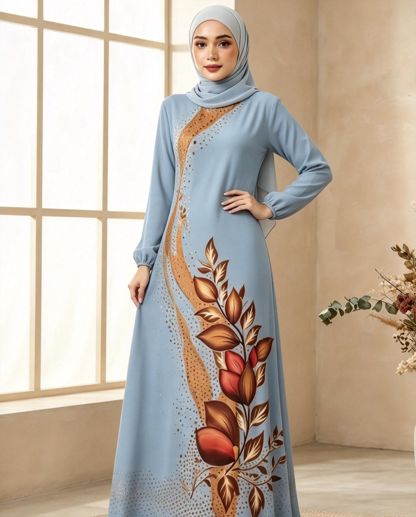 Light Blue Printed Jalabiya