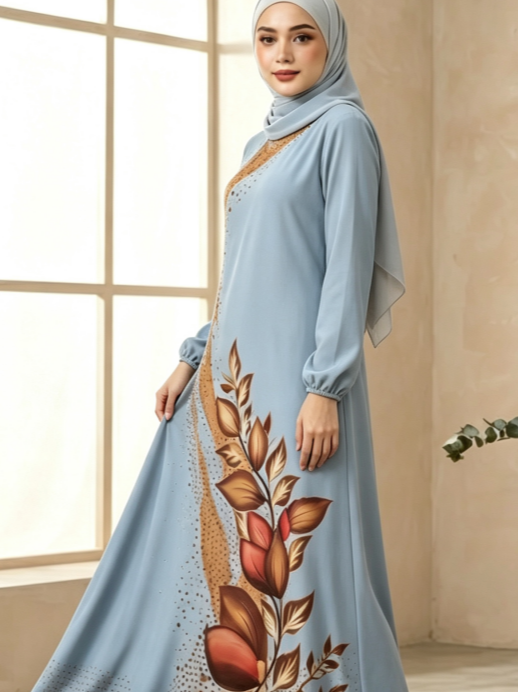 Light Blue Printed Jalabiya