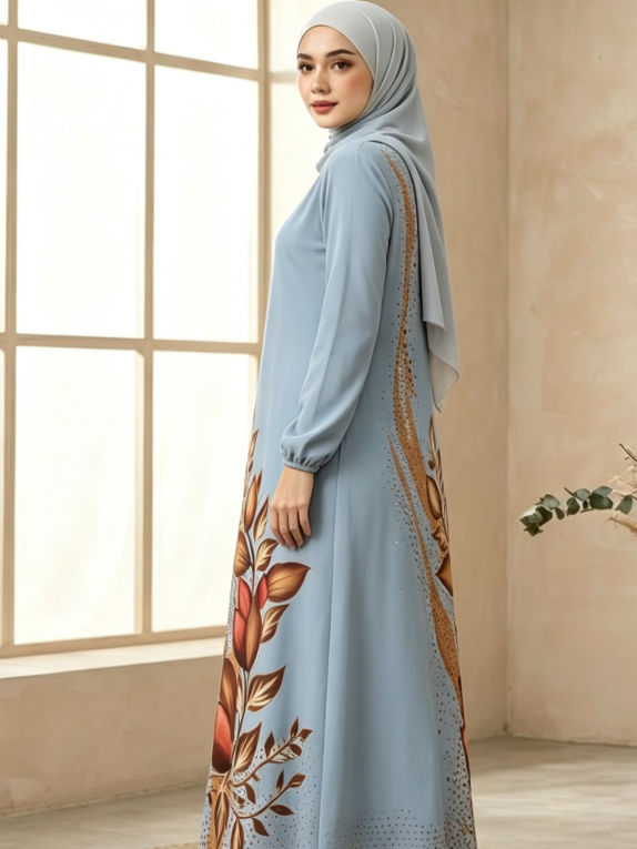 Light Blue Printed Jalabiya