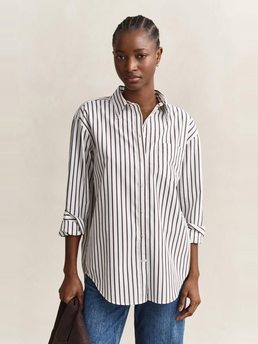 Brown Relaxed Classic Poplin Striped Shirt