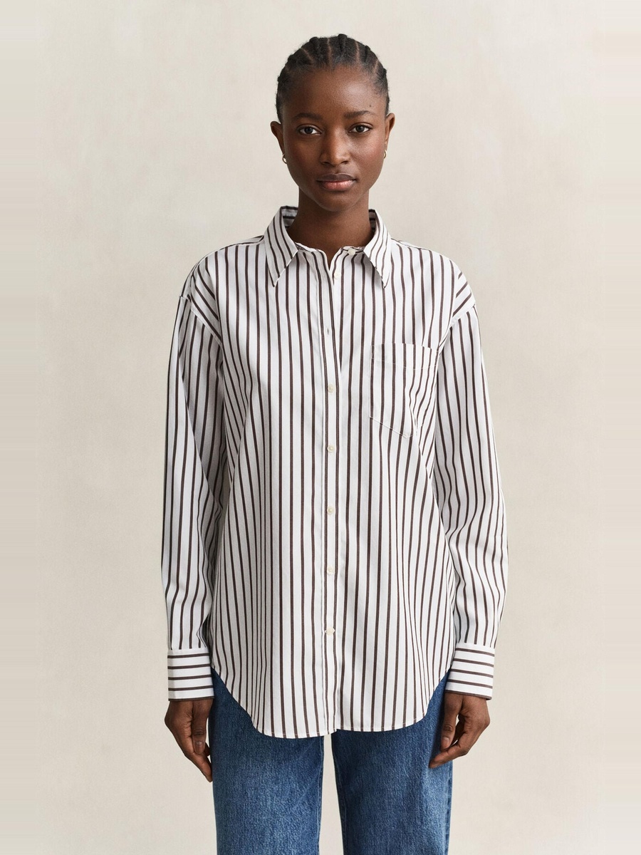 Brown Relaxed Classic Poplin Striped Shirt
