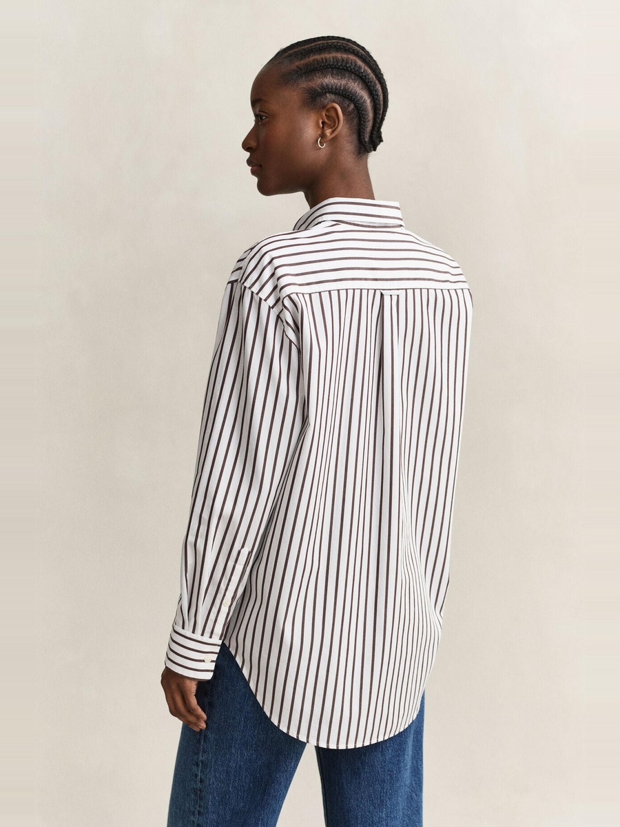Brown Relaxed Classic Poplin Striped Shirt