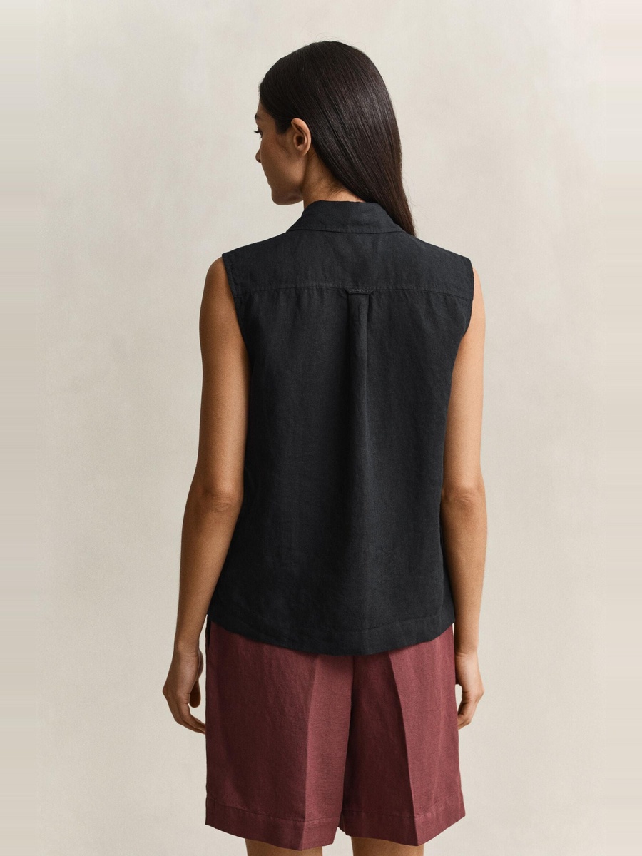 Black Sleeveless Linen Shirt