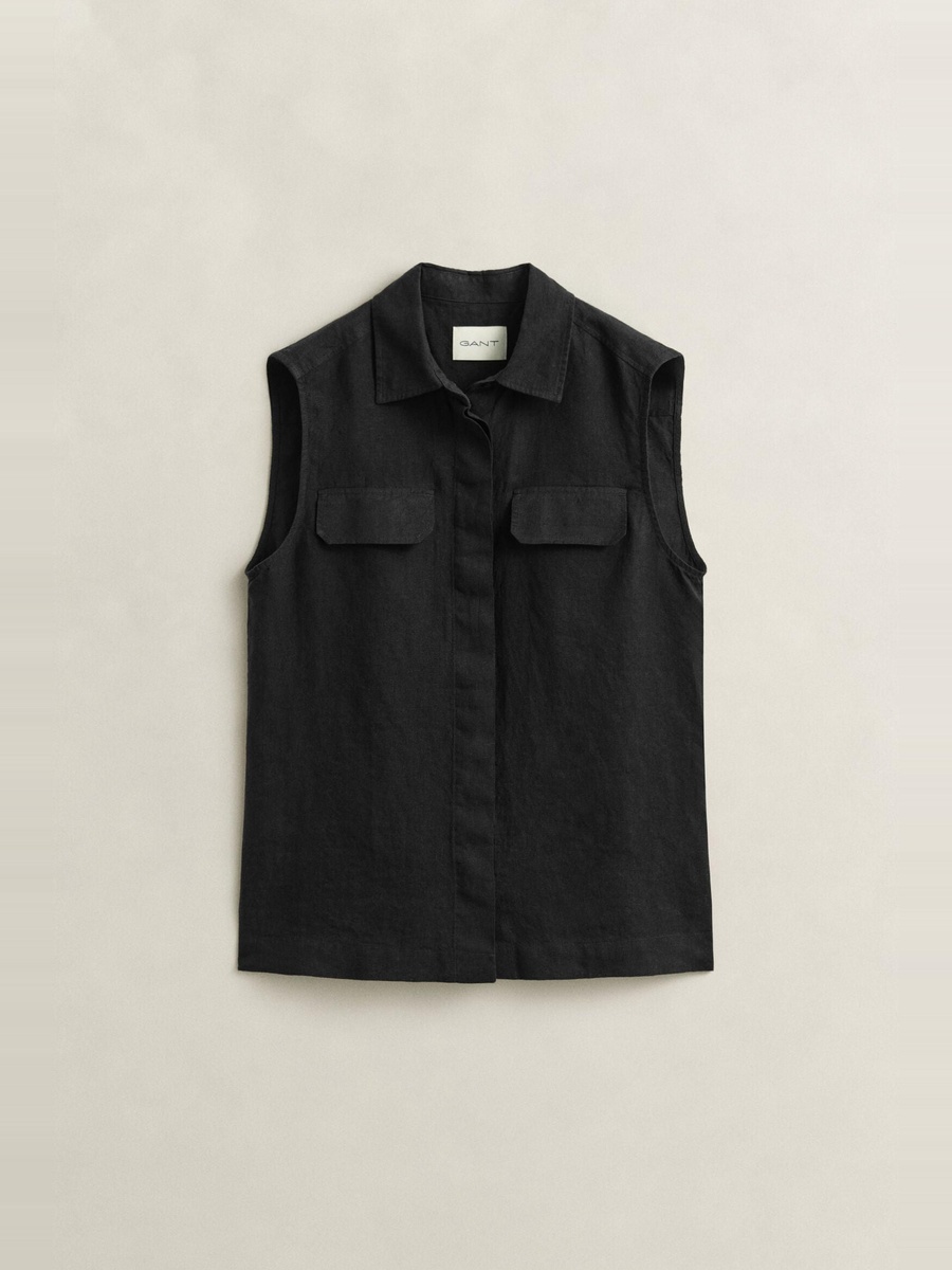 Black Sleeveless Linen Shirt
