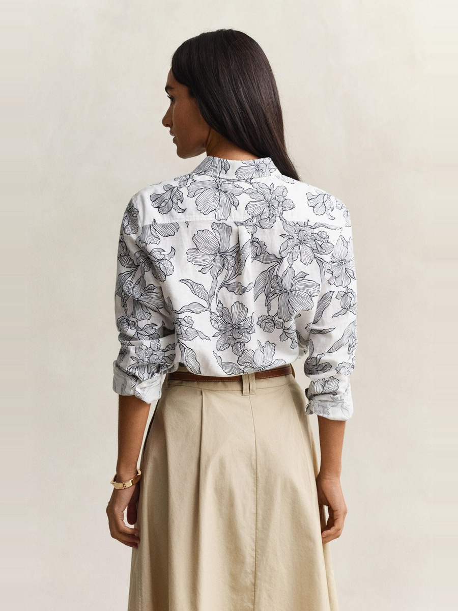 Blue Floral Linen Blend Shirt