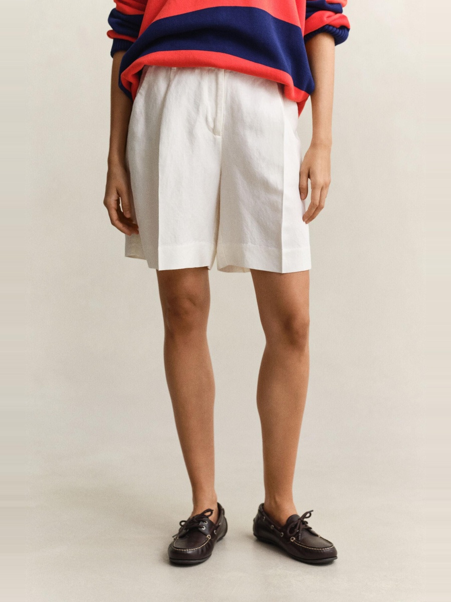 White Tailored Linen Blend Shorts
