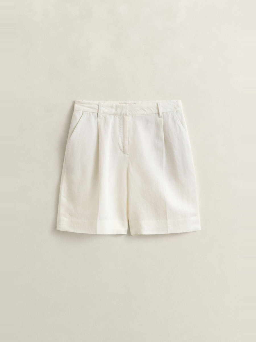White Tailored Linen Blend Shorts