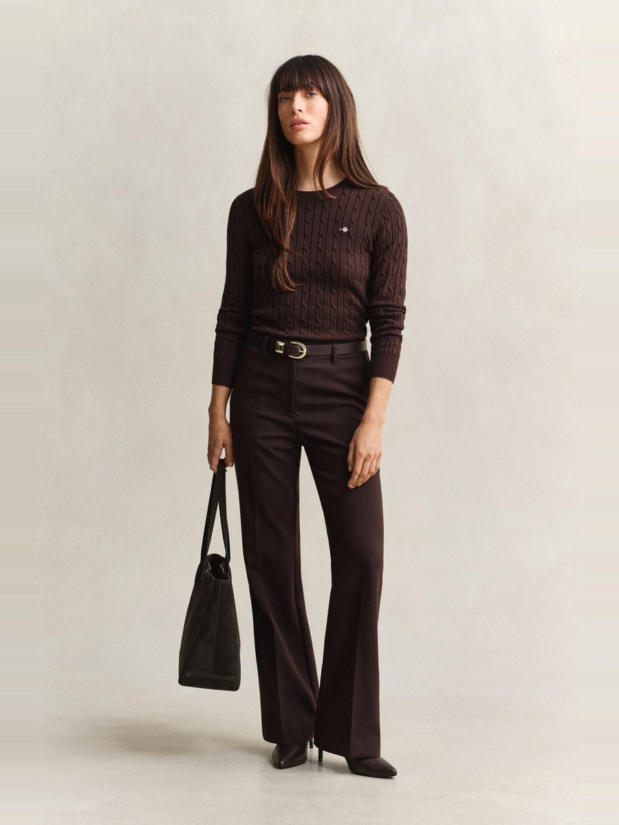 Brown Stretch Cotton Cable Knit Sweater