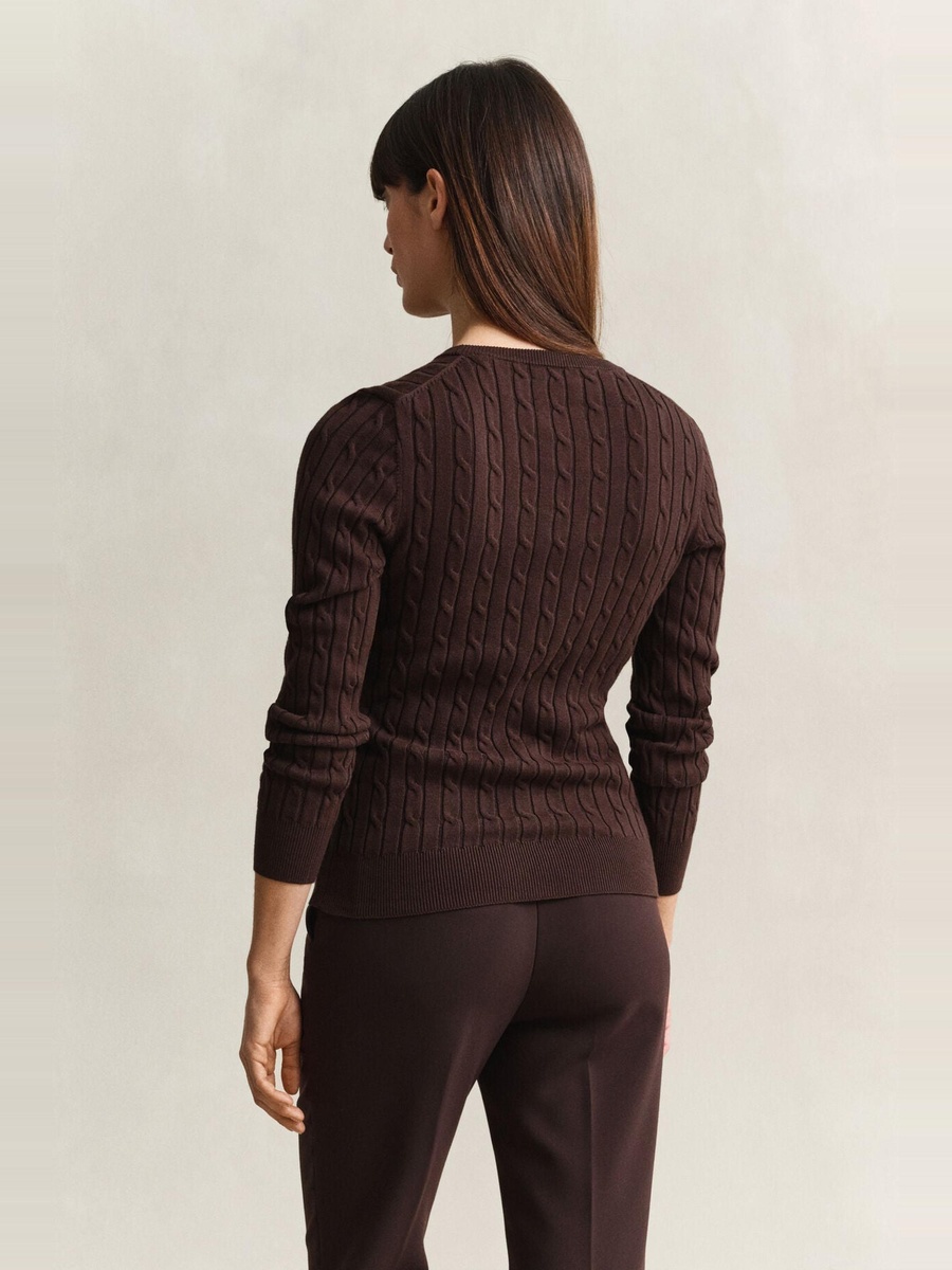 Brown Stretch Cotton Cable Knit Sweater