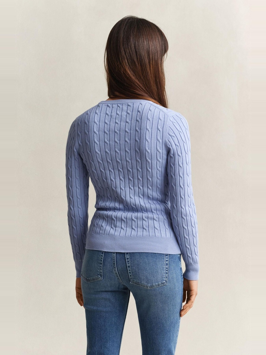 Light Blue Stretch Cotton Cable Knit Sweater