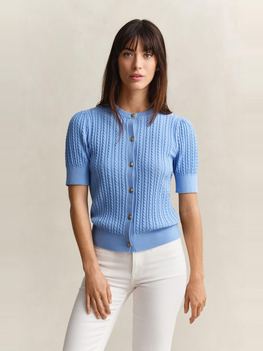 Blue Cotton Cable Knit Cardigan