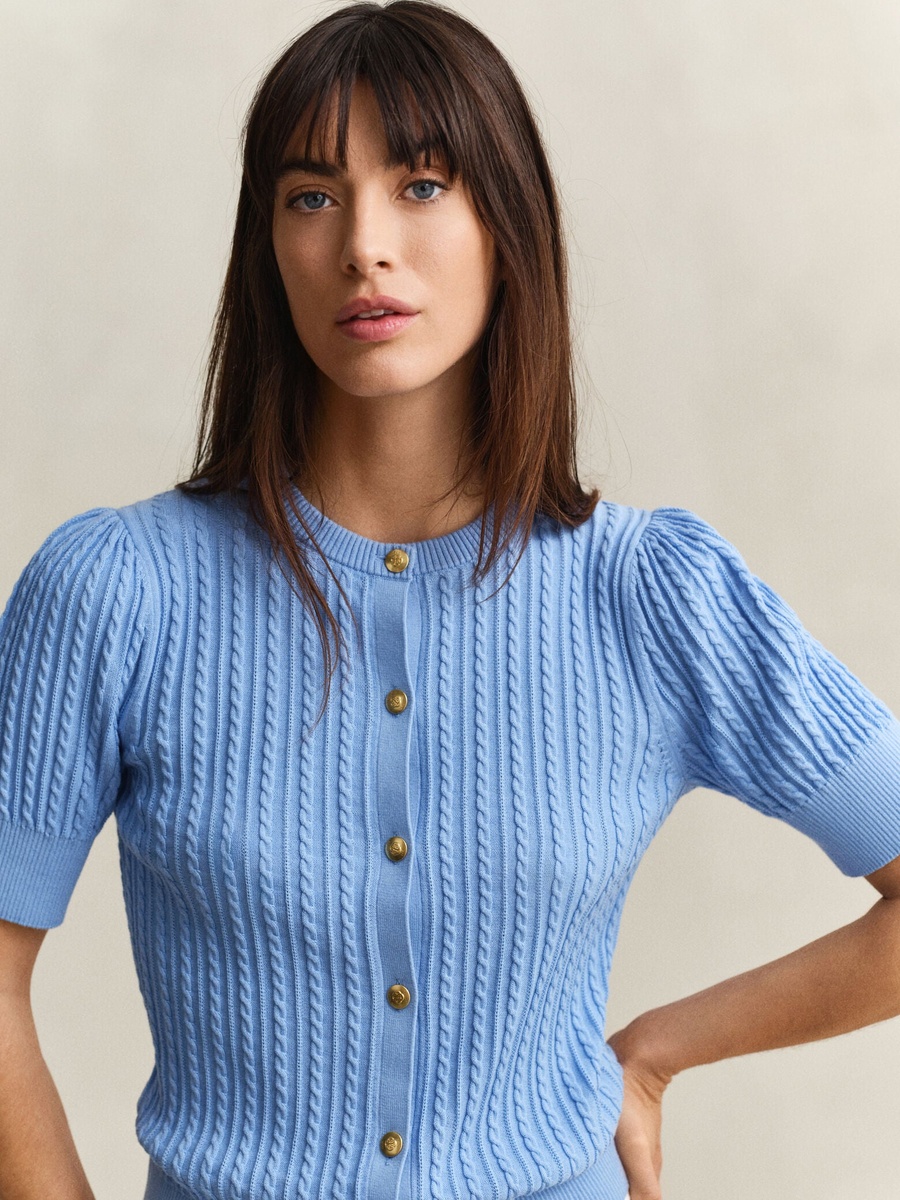 Blue Cotton Cable Knit Cardigan
