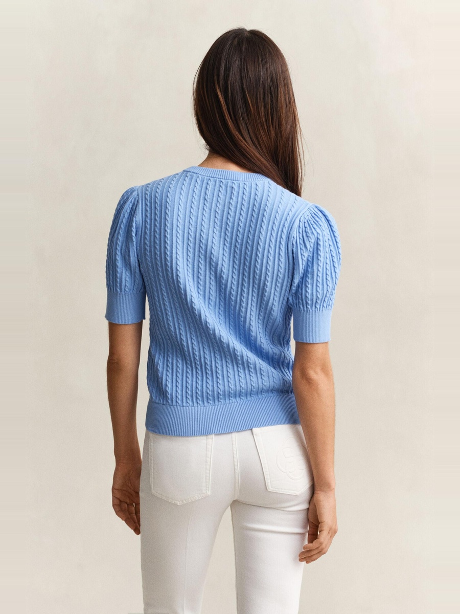 Blue Cotton Cable Knit Cardigan