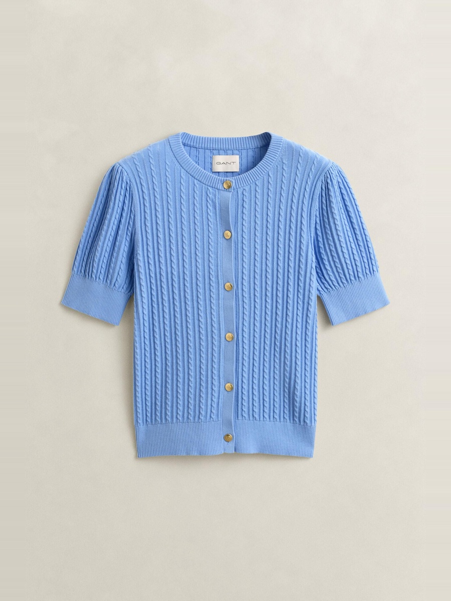 Blue Cotton Cable Knit Cardigan