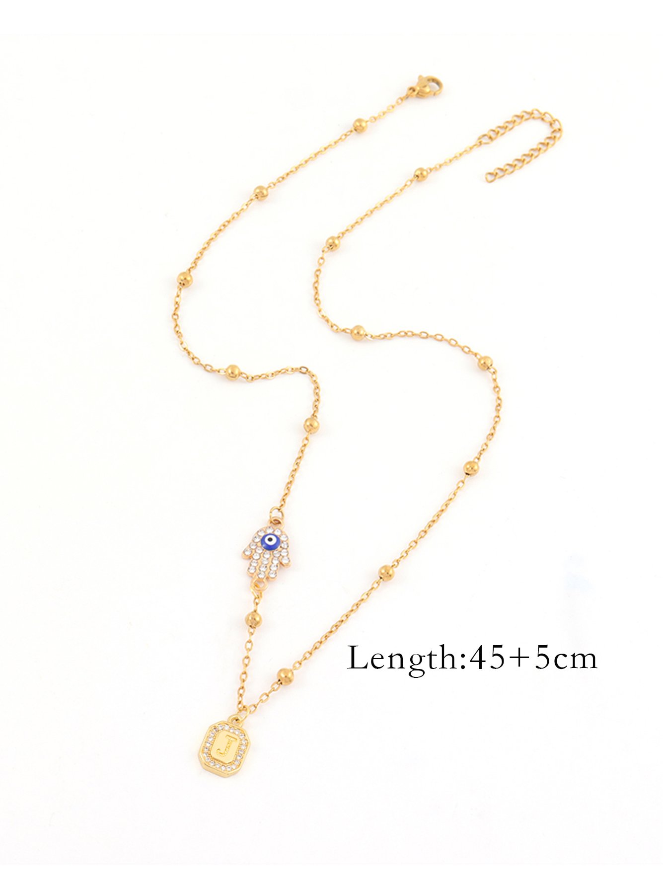 Initial Hamsa Hand Pendant Necklace