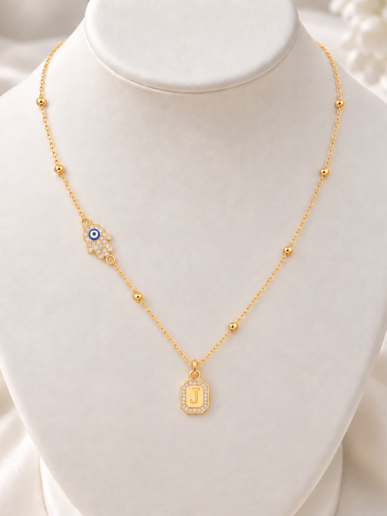 Initial Hamsa Hand Pendant Necklace