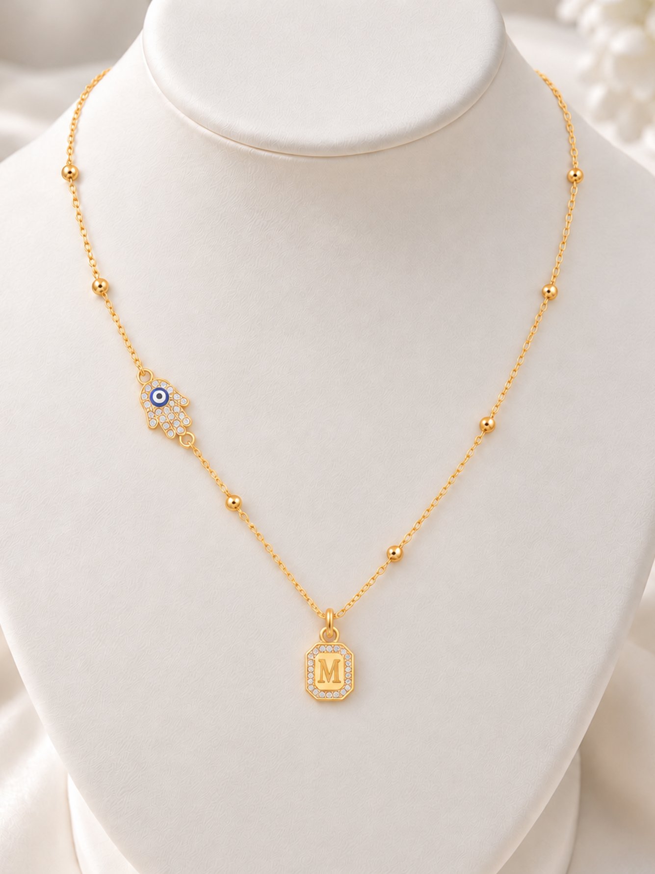 Initial Hamsa Hand Pendant Necklace